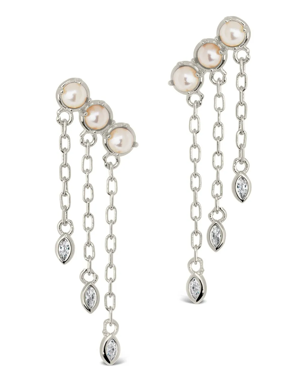 Rhiannon Dangling CZ & Pearl Tiered Stud Earrings