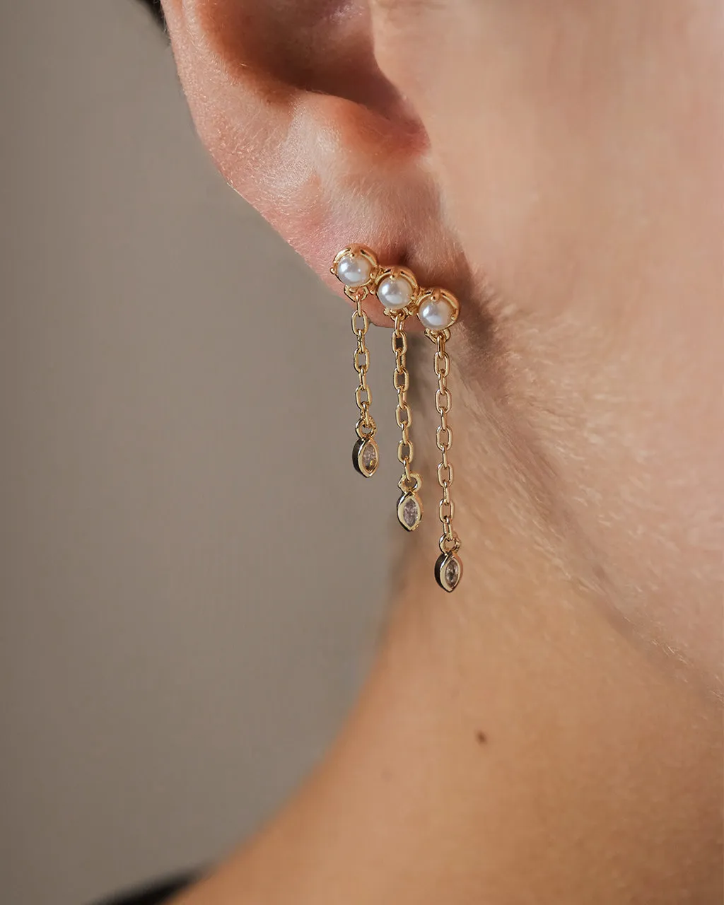 Rhiannon Dangling CZ & Pearl Tiered Stud Earrings