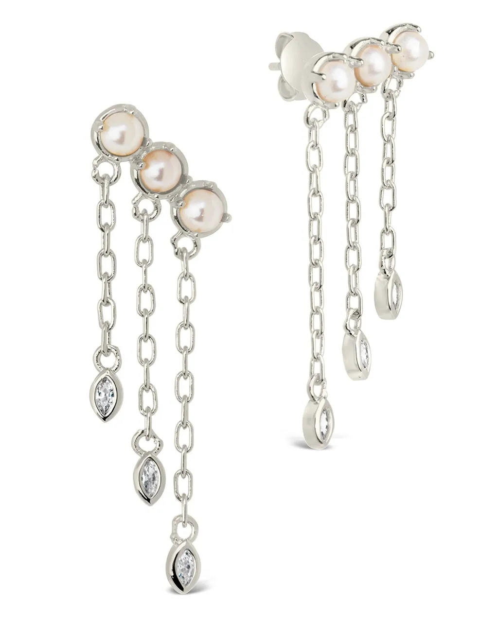 Rhiannon Dangling CZ & Pearl Tiered Stud Earrings