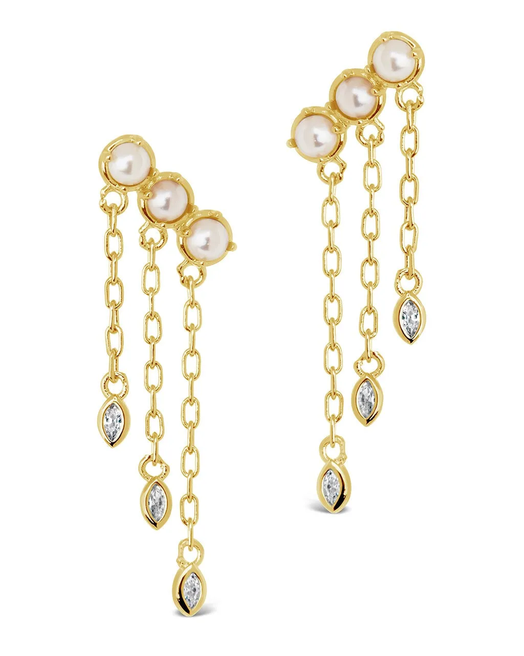 Rhiannon Dangling CZ & Pearl Tiered Stud Earrings