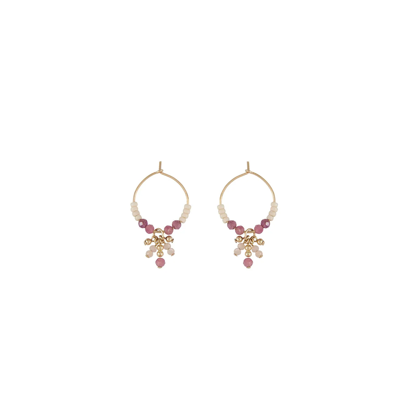 Semi Precious XS Hoops With Cluster - MIXED PINKS/GOLD