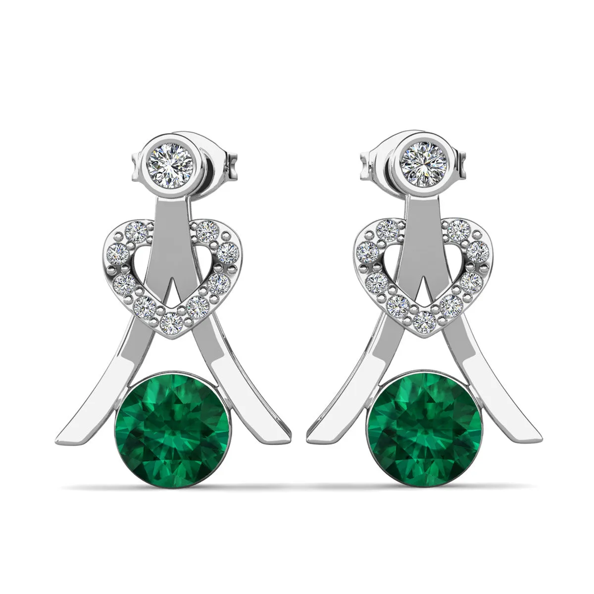 Serenity May Birthstone Emerald Earrings,  18k White Gold Plated Silver Earrings with Round Cut Crystals