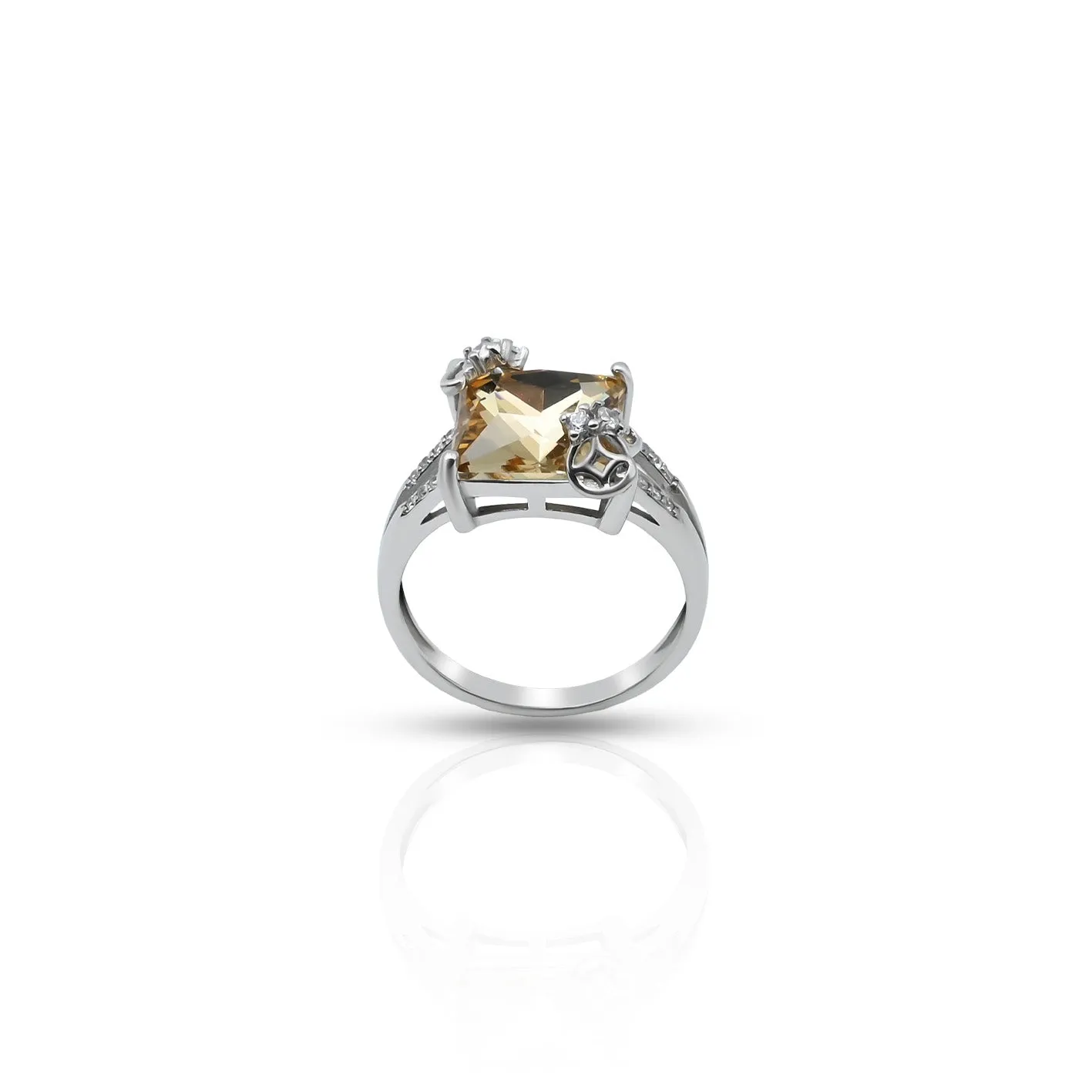 Silver Center Square Yellow Gem Stone Ring for Girls