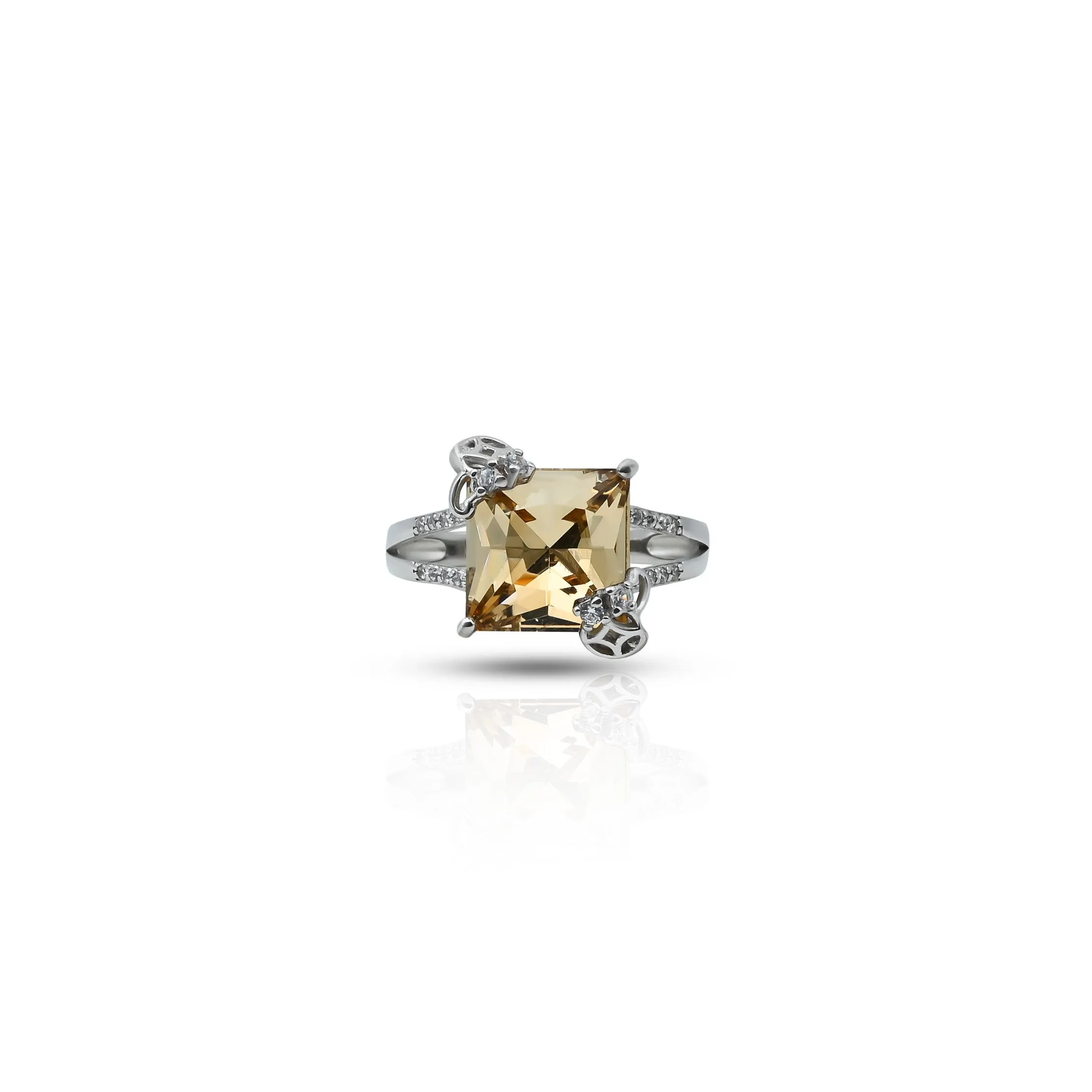 Silver Center Square Yellow Gem Stone Ring for Girls