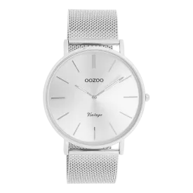 Silver coloured OOZOO watch with silver coloured metal mesh bracelet - C9904