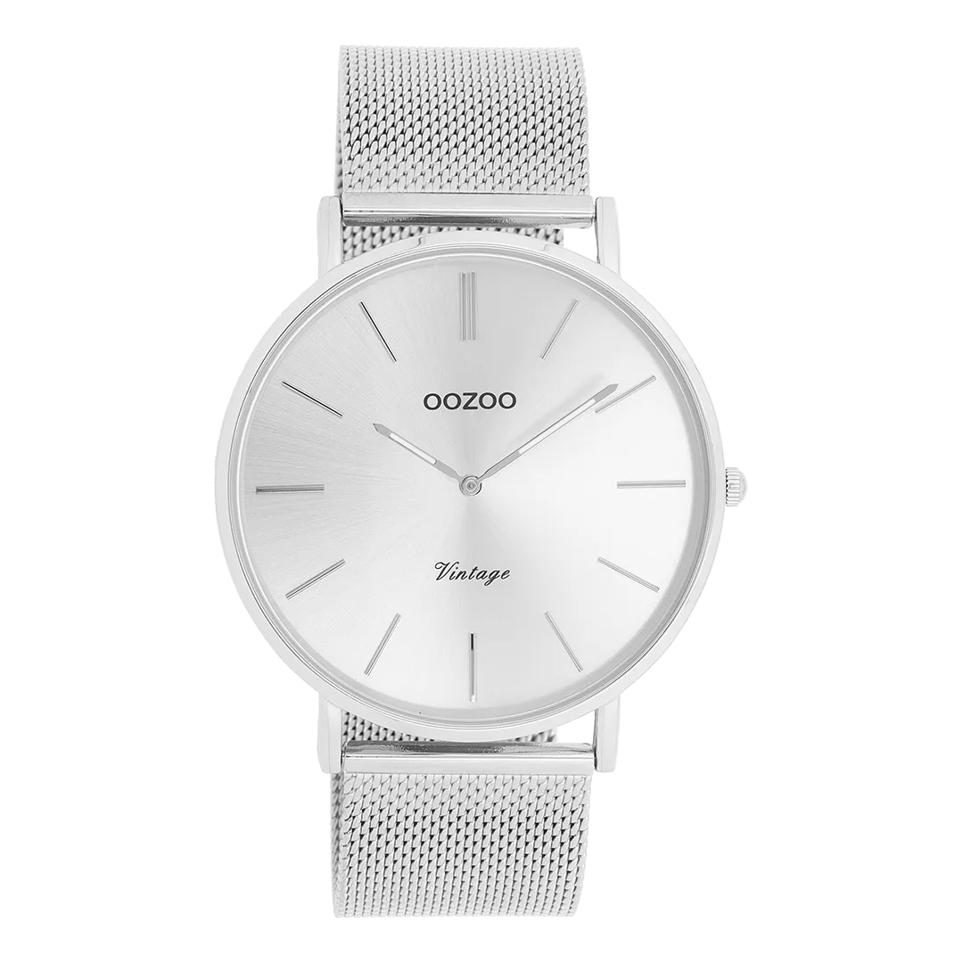 Silver coloured OOZOO watch with silver coloured metal mesh bracelet - C9904