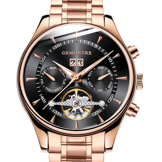 Skeleton Tourbillon Mechanical Watch Men Automatic Classic Rose Gold Leather Mechanical Wrist Watches Reloj Hombre 2018 Luxury