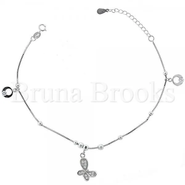 Sterling Silver 03.183.0100 Fancy Bracelet, Butterfly Design, with White Micro Pave, Rhodium Tone