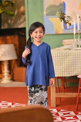 The Capai Broderie Kurung Top - Steel Blue