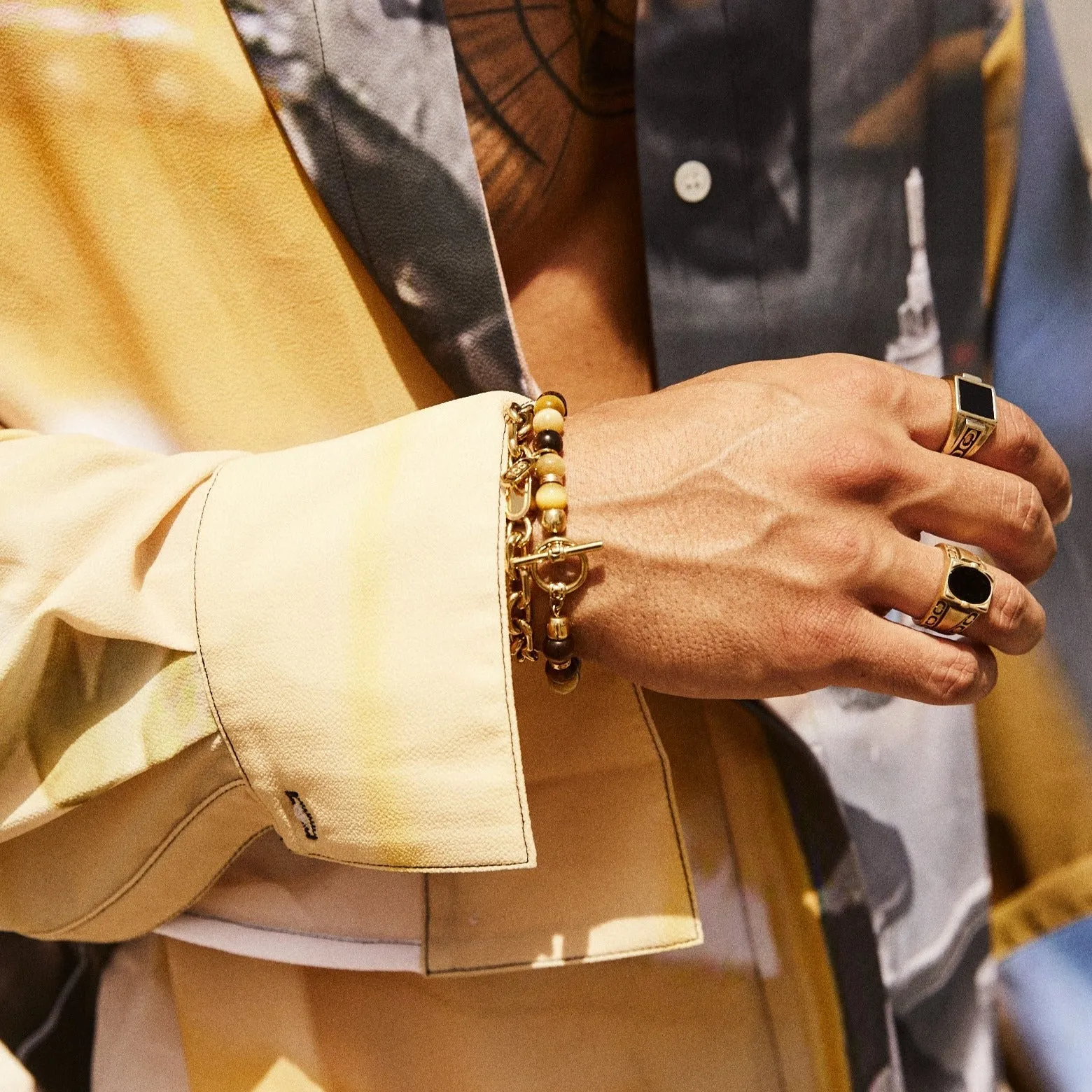 Tigers Eye Bead Bracelet (Gold)