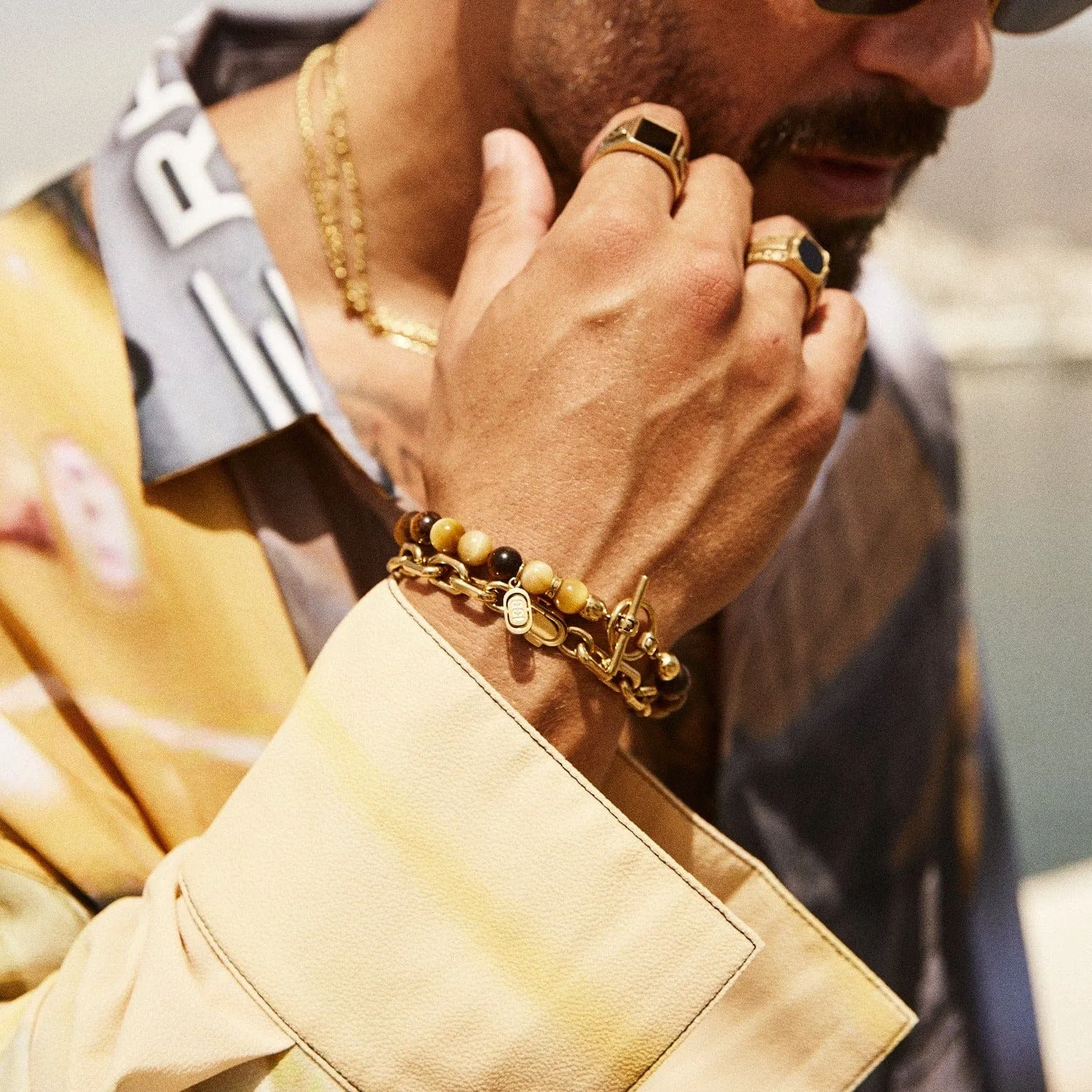 Tigers Eye Bead Bracelet (Gold)