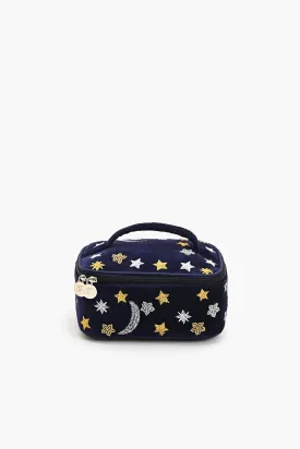 Velvet Embroidered Jewelry Box-Navy