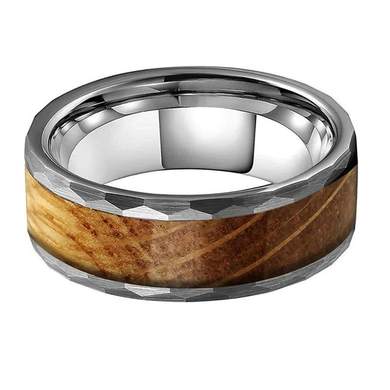 Whiskey Barrel Oak & Hammered Tungsten Ring (8mm)