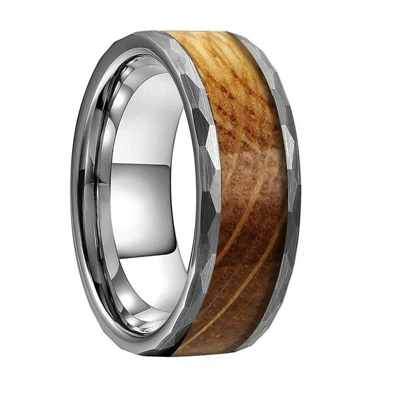 Whiskey Barrel Oak & Hammered Tungsten Ring (8mm)