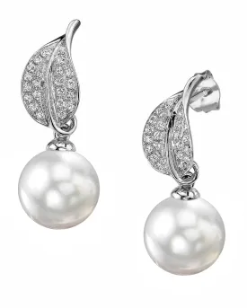 White South Sea Pearl & Diamond "Hazakura" Dangle Earrings