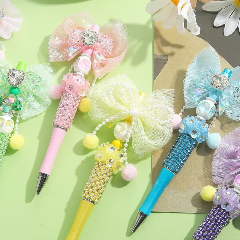 Wholesale  Beaded Pens Colorful Handmade Beaded Twisting Rhinestone Bow Ballpoint Pen