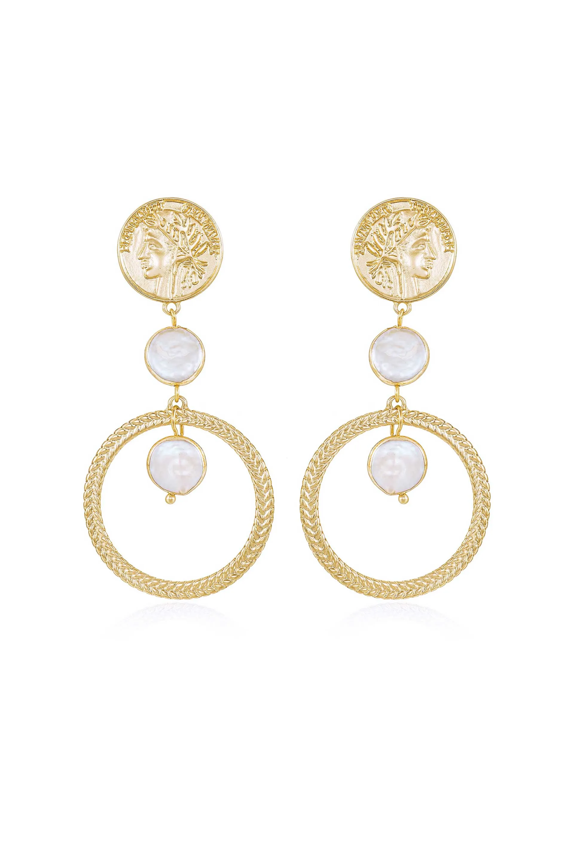 Your Majesty Coin & Freshwater Pearl Drop Earrings